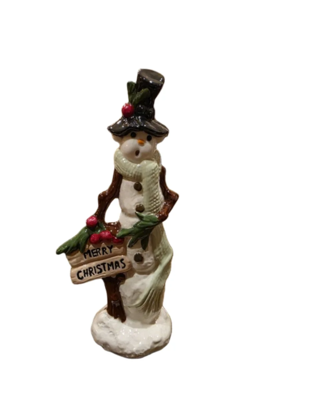 Holiday Decor Snowman Merry Christmas Sign White Black Festive Whimsical